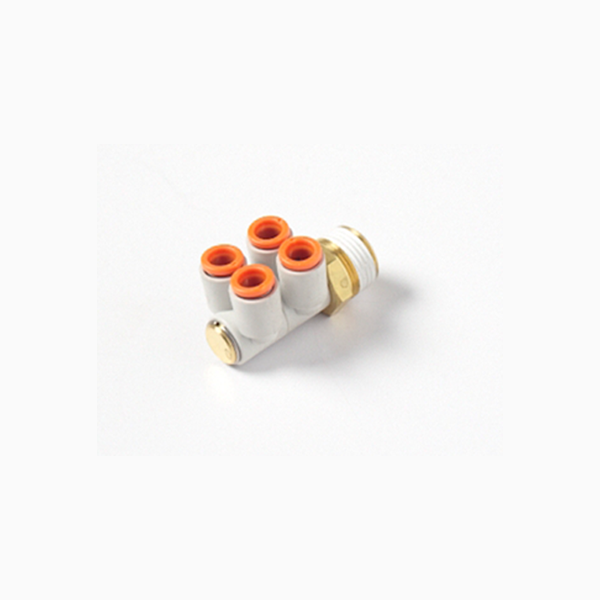Tube Manifold Fitting, 1/4" Tube (x4) x 3/8" MPT DBL
